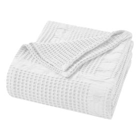 Mai Waffle Weave Honeycomb Soft Textured Cotton Blanket (Color: White, size: Full/Queen)