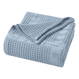 Mai Waffle Weave Honeycomb Soft Textured Cotton Blanket (Color: Light Blue, size: Full/Queen)