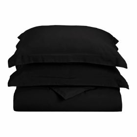 Microfiber Wrinkle Resistant Solid Duvet Cover Set (Color: Black, size: Full/Queen)
