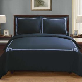 Miller Embroidered Border Cotton Duvet Cover Set (Color: Navy Blue - Navy Blue, size: King\California King)