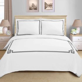Miller Embroidered Border Cotton Duvet Cover Set (Color: Black, size: Full/Queen)