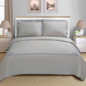 Miller Embroidered Border Cotton Duvet Cover Set (Color: Grey/Grey, size: King\California King)