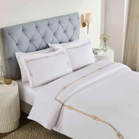 100% Cotton Gold Embroidered Duvet Cover Set (Color: White/Gold, size: King/California King)