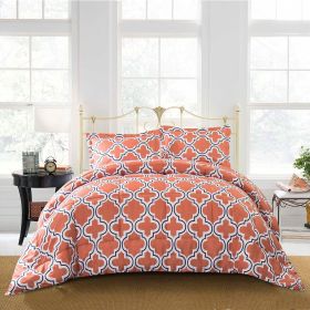 Moroccan Trellis Microfiber Comforter Set (Color: Coral, size: King/California King)