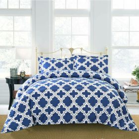 Moroccan Trellis Microfiber Comforter Set (Color: Navy Blue, size: Twin/TwinXL)
