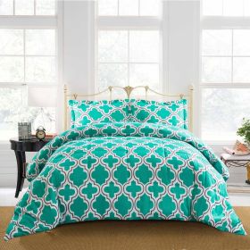 Moroccan Trellis Microfiber Comforter Set (Color: Teal, size: Twin/TwinXL)