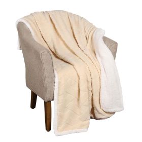 Sherpa Fleece Blanket Reversible Plush Fluffy Nuuk Jacquard (Color: Cream, size: Throw XL)