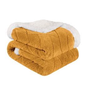 Sherpa Fleece Blanket Reversible Plush Fluffy Nuuk Jacquard (Color: Gold, size: Full/Queen)