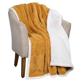 Sherpa Fleece Blanket Reversible Plush Fluffy Nuuk Jacquard (Color: Gold, size: Throw XL)