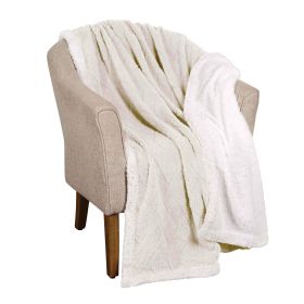 Sherpa Fleece Blanket Reversible Plush Fluffy Nuuk Jacquard (Color: Ivory, size: Throw)