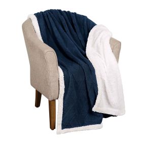 Sherpa Fleece Blanket Reversible Plush Fluffy Nuuk Jacquard (Color: Navy Blue, size: Throw)