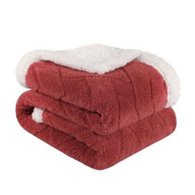 Sherpa Fleece Blanket Reversible Plush Fluffy Nuuk Jacquard (Color: Poppy Red, size: Full/Queen)