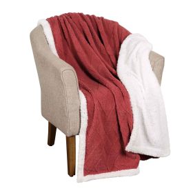 Sherpa Fleece Blanket Reversible Plush Fluffy Nuuk Jacquard (Color: Poppy Red, size: Throw)