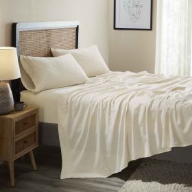 Orion Cotton Linen Garment Washed Deep Pocket Sheet Set (Color: Ivory, size: Twin XL)