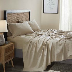 Orion Cotton Linen Garment Washed Deep Pocket Sheet Set (Color: Tan, size: King)