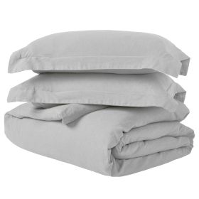 Cotton Linen Lightweight Breathable Duvet Cover Set (Color: Silver, size: Full/Queen)