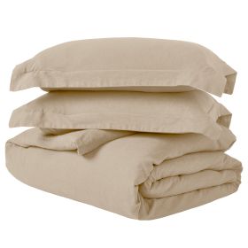 Cotton Linen Lightweight Breathable Duvet Cover Set (Color: Tan, size: Full/Queen)
