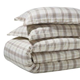 100% Cotton Flannel Plaid Farmhouse Duvet Cover Set (Color: Beige, size: Full/Queen)