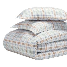 100% Cotton Flannel Plaid Farmhouse Duvet Cover Set (Color: Green/Rust, size: Twin)
