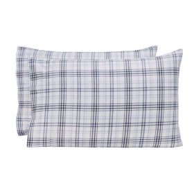Plaid Flannel Cotton Classic Modern Farmhouse Pillowcases, Set of 2 (Color: Blue, size: Standard)