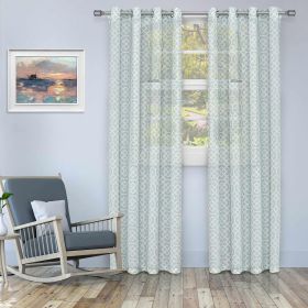 Printed Honey Comb Grommet Traditional Sheer Curtain Panel Set (Color: Cyan, size: 52" x 96")