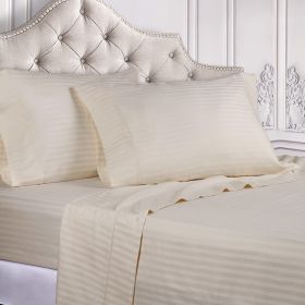 300 Thread Count Egyptian Cotton Sateen Stripe Bed Sheet Set (Color: Ivory, size: Queen)