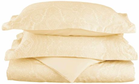 Cotton Blend 600 Thread Count Paisley Duvet Cover Set (Color: Ivory, size: Full/Queen)