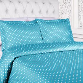 Cotton Blend 600 Thread Count Polka Dot Duvet Cover Set (Color: Aqua, size: King/California King)