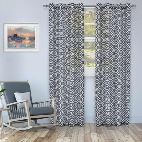 Printed Honey Comb Grommet Traditional Sheer Curtain Panel Set (Color: Navy Blue, size: 52" x 96")
