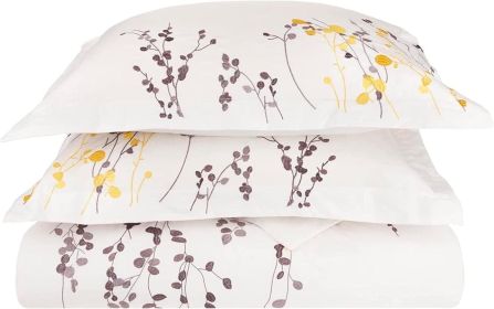 100% Cotton Reed Embroidered Floral Duvet Cover Set (Color: White, size: Full/Queen)