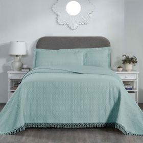 Lightweight Cotton Bedspread Set 3-Piece Remi Geometric Fringe Jacquard (Color: Aqua, size: Full)