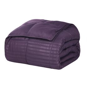 Reversible Down Alternative All-Season Solid Striped Blanket (Color: Plum, size: King)