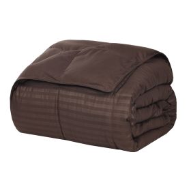 Reversible Down Alternative All-Season Solid Striped Blanket (Color: Chocolate, size: King)