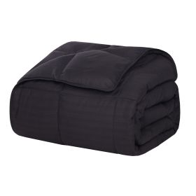 Reversible Down Alternative All-Season Solid Striped Blanket (Color: Black, size: Twin/Twin XL)