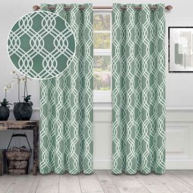 Ribbon Trellis Washable Room Darkening Blackout Curtains, Set of 2 (Color: Teal, size: 52" x 108")