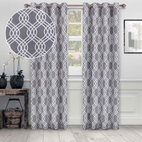 Ribbon Trellis Washable Room Darkening Blackout Curtains, Set of 2 (Color: Silver, size: 52" X 84")