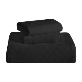 Lightweight Cotton Bedspread Sets 3-Piece Serenity Wedding Ring Jacquard Matelassé (Color: Black, size: Twin)