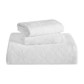 Lightweight Cotton Bedspread Sets 3-Piece Serenity Wedding Ring Jacquard Matelassé (Color: White, size: Full)