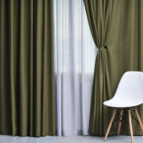 Solid Machine Washable Room Darkening Blackout Curtains, Set of 2 (Color: Olive Green - 2 Piece, size: 52" x 96")