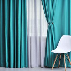 Solid Machine Washable Room Darkening Blackout Curtains, Set of 2 (Color: Aqua, size: 52" x 96")