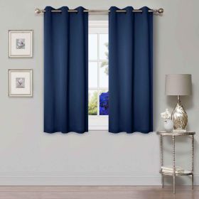 Solid Machine Washable Room Darkening Blackout Curtains, Set of 2 (Color: Navy Blue - 2 Piece, size: 52" x 63")