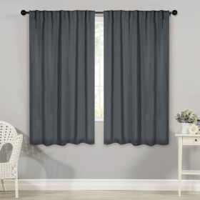 Blackout Window Curtains Solid Room Darkening Back Tab Set of 2 (Color: Grey, size: 52" x 63")