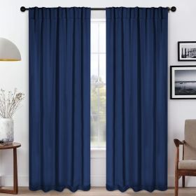 Blackout Window Curtains Solid Room Darkening Back Tab Set of 2 (Color: Navy Blue, size: 42" X 96")