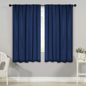 Blackout Window Curtains Solid Room Darkening Back Tab Set of 2 (Color: Navy Blue, size: 42" X 63")