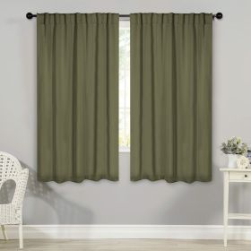 Blackout Window Curtains Solid Room Darkening Back Tab Set of 2 (Color: Olive Green, size: 42" X 63")