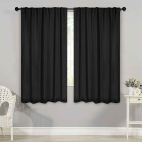 Blackout Window Curtains Solid Room Darkening Back Tab Set of 2 (Color: Black, size: 52" x 63")