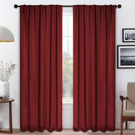 Blackout Window Curtains Solid Room Darkening Back Tab Set of 2 (Color: Sangria, size: 42" X 96")
