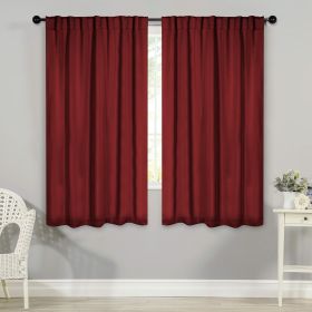Blackout Window Curtains Solid Room Darkening Back Tab Set of 2 (Color: Sangria, size: 42" X 63")
