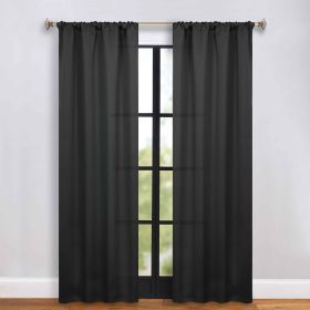 Blackout Window Curtains Solid Room Darkening Rod Pocket Set of 2 (Color: Black, size: 36" x 84")
