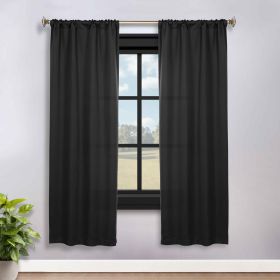Blackout Window Curtains Solid Room Darkening Rod Pocket Set of 2 (Color: Black, size: 36" x 72")